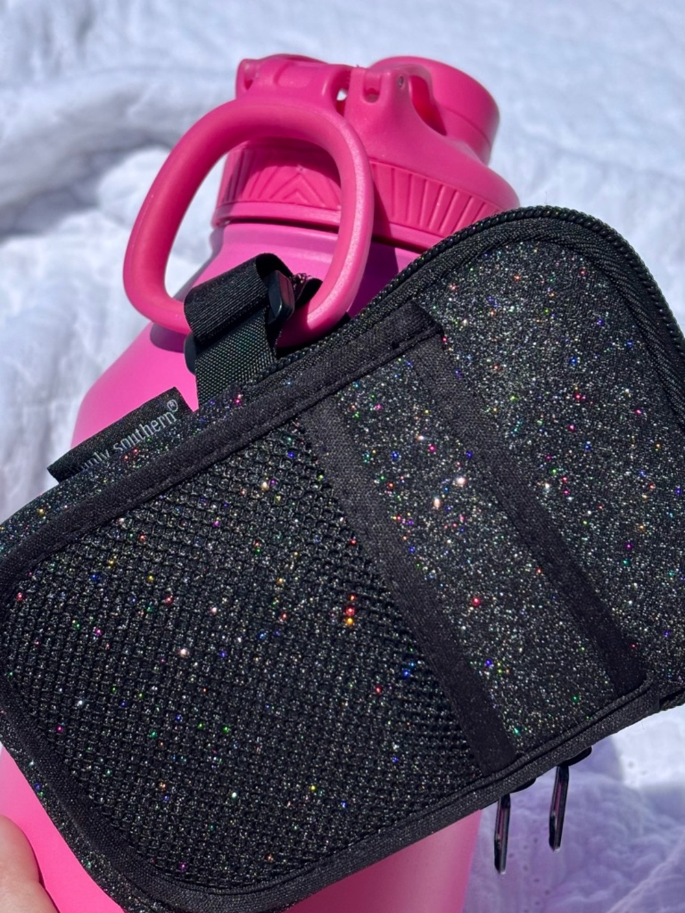 Simply Southern Mini Crossbody Bag Black Glitter with Pink Accent - Picture 3 of 17